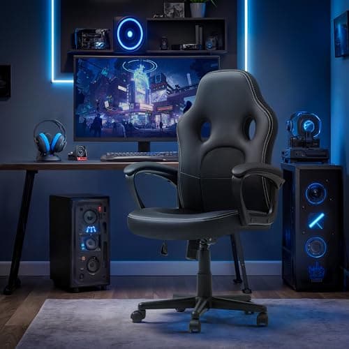 Office Gaming Chair High Back Leather Computer Chairs Ergonomic Height Adjustable Racing Game Desk Chair Executive Conference Task Chair (Black)