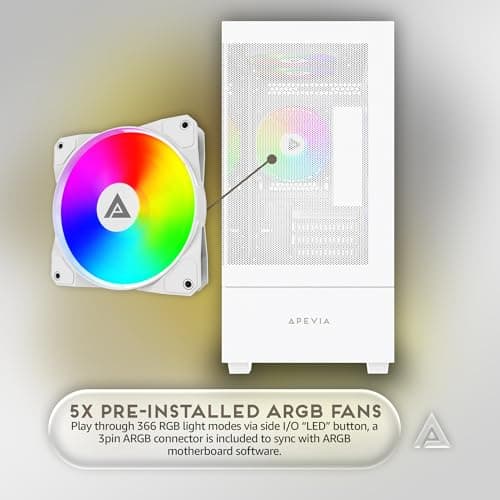 Apevia Phantom-MESH-WH Phantom Micro-ATX Dual-Chamber Mesh Gaming PC Case w/ 5X 120mm ARGB Fans, 366 RGB Modes, Mesh Airflow Performance Front Panel, 240mm Radiator Support, 2X USB3.0, HD Audio, White
