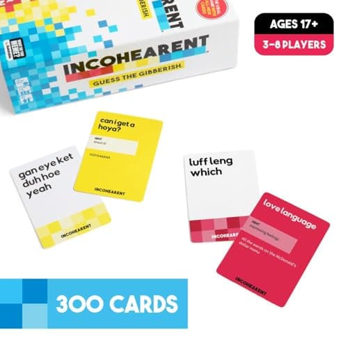 WHAT DO YOU MEME? Incohearent, The Guess The Gibberish Party Game by Relatable, A Funny Card Game for Adults, Great for Game Night Games, Includes 400 Cards, Instructions, and 1 Sand Timer