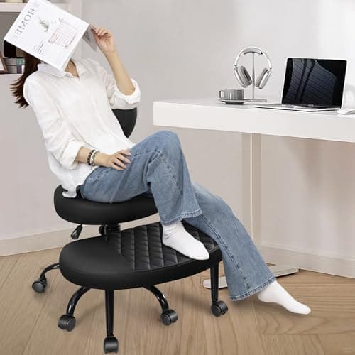 AtHope Ergonomic Cross Legged Office Chair with Wheels - Adjustable Height for Meditation, ADHD Desk & Yoga - Wide Criss Cross Design with Lumbar Support, Kneeling Chair - Black