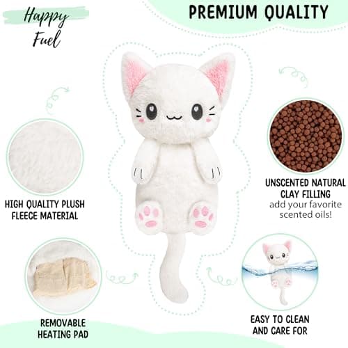 White Cat Microwavable 1.5 lbs Unscented Heating Pad for Women and Kids- Cute Soft Cozy Pillow Plush Heatable Warm Stuffed Animals - Kawaii Hot and Cold Plushie - White Cat Gifts for Girls and Women B0D78TJN7Z