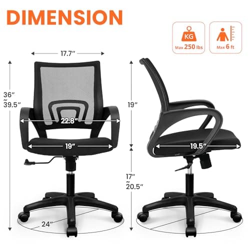 NEO CHAIR Office Desk Computer Chair Ergonomic Mesh Gaming Cushion Seat with Comfy Lumbar Mid Back Support Adjustable Height Swivel Rolling Wheels for Home Task (Mesh Black)