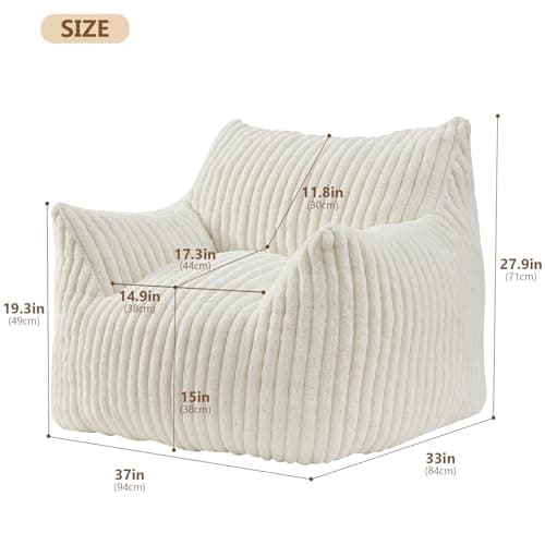 Achicsofar Giant Bean Bag Chairs for Adults Teens, Large Bean Bag Sofa Chairs with Filling Comfy Fuzzy BeanBag Chair with Armrests for Bedroom Living Room Reading