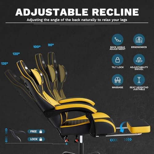 Ergonomic Video Gamer Chairs Gaming Computer Chair Gamer Chairs for Adults Massage Lumbar Support Swivel Height Adjustable Headrest Backrest
