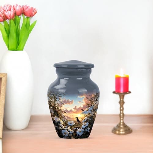 Daisies Flower Urn - Mini Urns for Ashes for Women - Companion Urn for Husband & Wife - Decorative Sunset Urns for Human Ashes Dad - Mom Cremation & Burial - 3 Inch B0GRVFZDP2