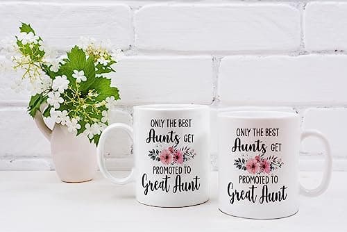 QASHWEY Only The Best Aunts Get Promoted to Great Aunt Coffee Mugs Mug, Funny Pregnancy Announcement Gifts for Aunt New Great Aunts, GreatAunt to Be Gifts Double Side Printed Ceramic Mug Cup 11 Ounce