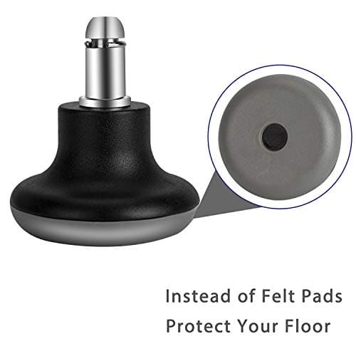Bell Glides Replacement Office Chair Feet Swivel Caster Wheels to Fixed Stationary Castors, Short Profile with Separate Self Adhesive Felt Pads Black 5pcs