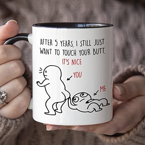 YouNique Designs 5 Year Anniversary Mug, 11 Ounces, Funny 5th Wedding Jubileee Coffee Cup for Her and Him, Fifth Year, 5th Wedding