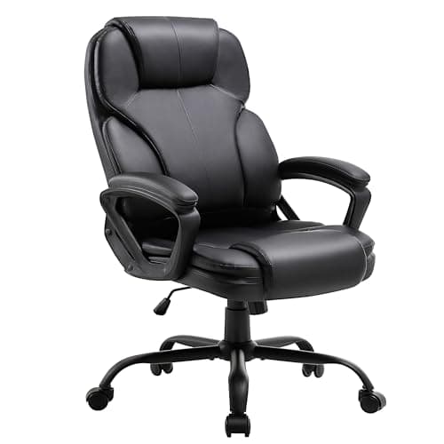 Ergonomic Office Chair with High Back, Comfy Desk Chair, Adjustable Executive Office Chair for Home Office, Big and Tall Computer Chair Heavy Duty, 360° Swivel, Faux Leather Black