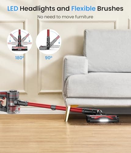 Cordless Vacuum Cleaner, Stick Vacuum with Powerful Suction, 45Mins Runtime Vacuum Cleaners for Home, Anti-tangle and 1.5L Dust Cup, 6 in 1 Lightweight Vacuum for Hardwood Floor Carpet Pet Hair