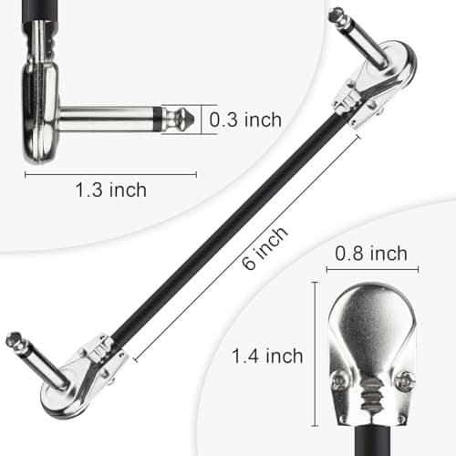 karmiero 3Pcs Guitar Patch Cables, 6'' Guitar Pedal Cables with Metal Right Angle Plug, Premium Pedals Board Patch Cable for Amp/Amplifier, Mixer, Electric Bass