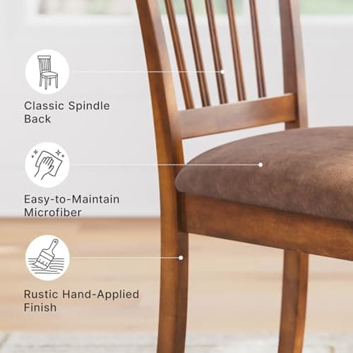 Signature Design by Ashley Berringer Dining Chairs Set of 2, Classic Wood Spindle-Back Design, Cushioned Microfiber Seat, Rustic Finish for Kitchen & Dining Room Chair, Walnut