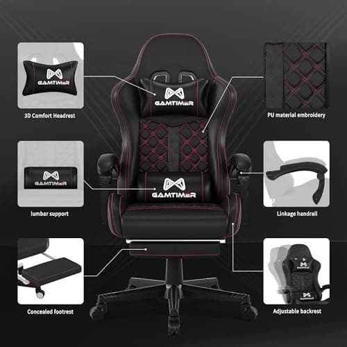 Gamtimer Gaming Chair, 400 lbs Adult Chair, High Back Computer Chair with Footrest and Linked Armrests, Office Video Game Chair with Lumbar Support (Black)