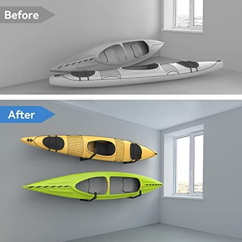 WALMANN Wall Mount Kayak Storage Rack, Kayak Hooks for Garage Wall Hangers for Kayak, Surfboard, Skiis, Snowboard, Paddle Board