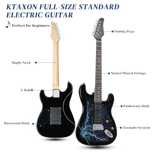 Ktaxon 39 Inch Electric Guitar, Full Size Solid Body H-H Pickups 6 Strings Beginner Guitar Kit With Gig Bag, Strap, Tremolo Arm, Cable & Picks (Black Back)