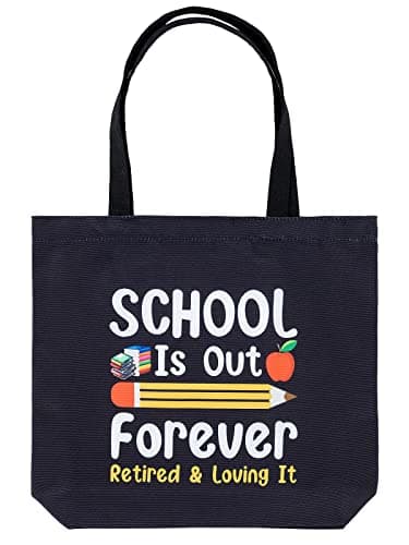 PARBEE Tote Bag, Large Black Canvas Bag with Pocket, Funny Retirement Gift for Teachers, Reusable, Machine Washable, Tote Bag for Retired Teachers, Unisex