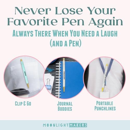 Engraved Funny Pens for Adults, Appreciation Gifts, Ideal Desk Decor for Work and Office Desk, Cute Packaging, Handy Clips Moonlight Makers Ballpoint Pens Black Ink, Set of 5, Adulting in Progress B0FLSB39H6