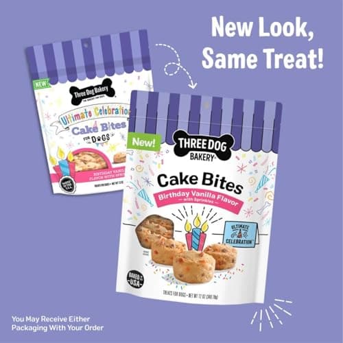 Soft Baked Dog Treats - Birthday Vanilla Flavor with Sprinkles Three Dog Bakery Ultimate Celebration Cake Bites for Dogs - 12 oz Bag B0F8R6638K