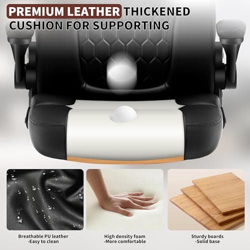 Executive Office Chair PU,Leather Office Chair with Wheels,360° Swivel Rolling Chair with Padded Arms,Ergonomic Computer Chair with Lumbar Support for Short People Use(Black)