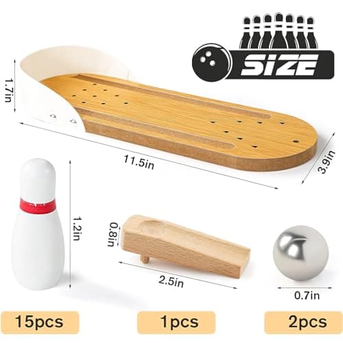 3 otters Mini Bowling Game Set for Kids & Adults, Indoor Wooden Tabletop Bowling Game Board Games for Multiple Players, Desk Toys Gag Gifts, Shooting Games for Office Stress Relief