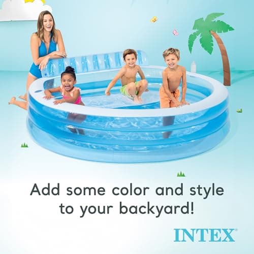 INTEX Swim Center Inflatable Family Lounge Pool: Built-In Bench – Cup Holder – 156 Gallon Capacity – 90" x 86" x 31" – Blue