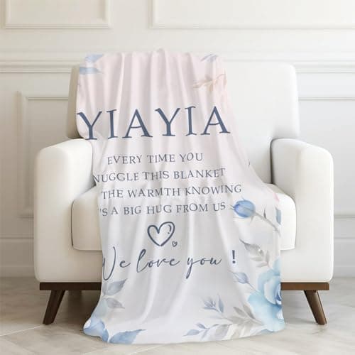 Floral Yiayia Grandma Blanket, Grandma Gifts from Grandkids for Birthday Christmas, Yiayia We Love You Throw Blankets for Sofa Couch Bedroom Living Room Home Decor, 50x60 Inches B0FPNT6XD9