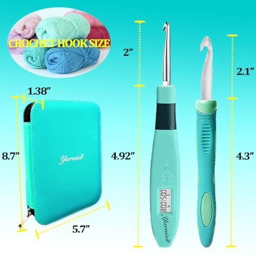 Yarniss 18 Size Counting Crochet Hooks with Light, Digital Counter Crochet Hooks Set with Case (2.0mm~14.0mm)