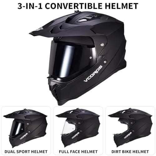 VCOROS Adventure Motorcycle Helmet VS-908 with Visor ATV Dirt Bike Off Road Motocross Full Face Helmet for Adults DOT Approved