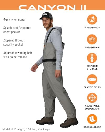 FROGG TOGGS Canyon II Breathable Waterproof Stockingfoot Fishing Chest Wader for Fishing