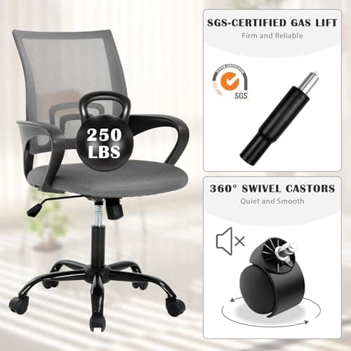 MKDLUFEI Office Chair, Ergonomic Cheap Desk Chair with Lumbar Support, Adjustable Mid Back Task Rolling Swivel for Home Office Student, Adults,Study, Grey