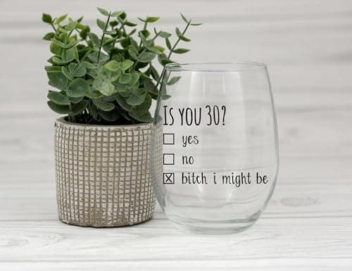 Gelid 30th Birthday Gifts for Women and Men Wine Glass - Funny Is You 30 Gift Idea for Husband Wife Boyfriend Girlfriend – Thirty Year Old Party Supplies Decorations for Best Friend Him Her - 15 oz
