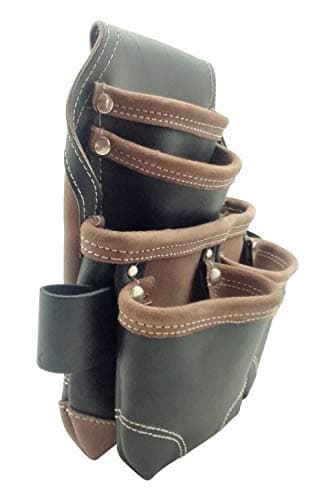 LEATHER GOLD Nail Pouch | Leather Tool Pouch 3150DP, 5 Pockets, Black, Oil-Tanned Leather, Heavy Duty Carpenter Tool Belt with Reinforced Seams and 2 Snap Loops