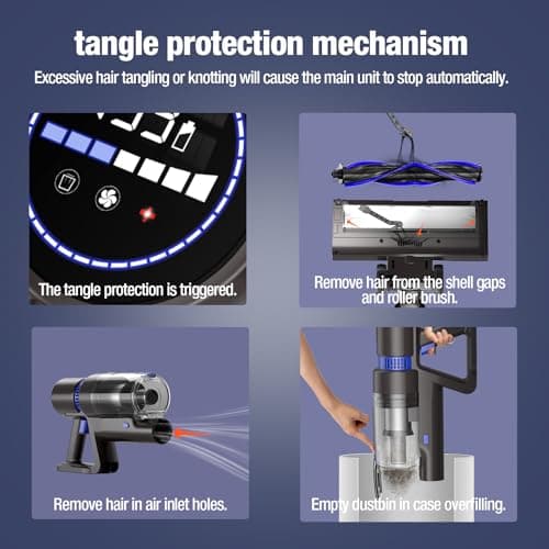 Cordless Vacuum Cleaner, 550W 45KPA 50Min Vacuum Cleaners for Home, Self-Standing Stick Vacuum with Touch Screen, 3 Power Modes, Rechargeable Battery, Handheld Vacuum for Pet Hair/Carpet/Floor