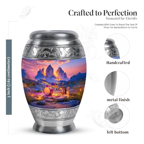 Drums Memorial Keepsake Cremation Urns for Human Ashes, Blue Burial Small Urn for Adult Male & Female Ashes, Burial Ash Holder for Mom, Remembrance Gift for Loss of Mom & Dad (3 Inch) B0FJYF53PZ