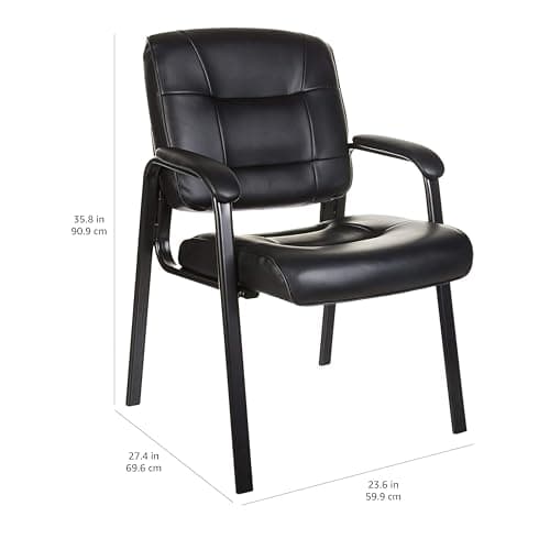 Amazon Basics Classic Faux Leather Office Desk Chair with Armrests, Metal Frame, Black, 27.4D x 23.6W x 35.8H in