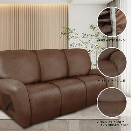 molasofa Recliner Sofa Covers - Leather Like Recliner Sofa 3 Seater Recliner Couch Covers for 3 Cushion Couch 8 Pieces Washable Stretch Reclining Sofa Slipcovers (Brown)