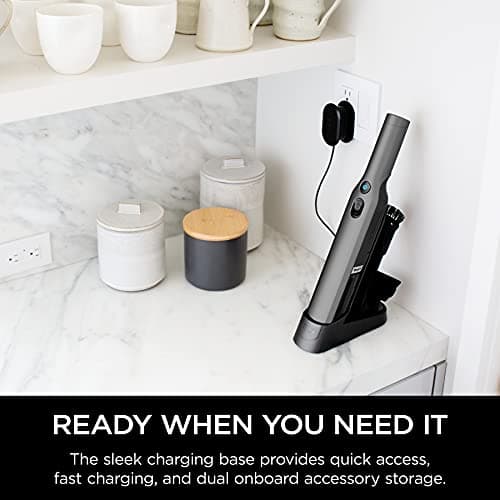 Shark WV201 WANDVAC Handheld Vacuum, Lightweight at 1.4 Pounds with Powerful Suction, Charging Dock, Single Touch Empty and Detachable Dust Cup,Graphite, Slate