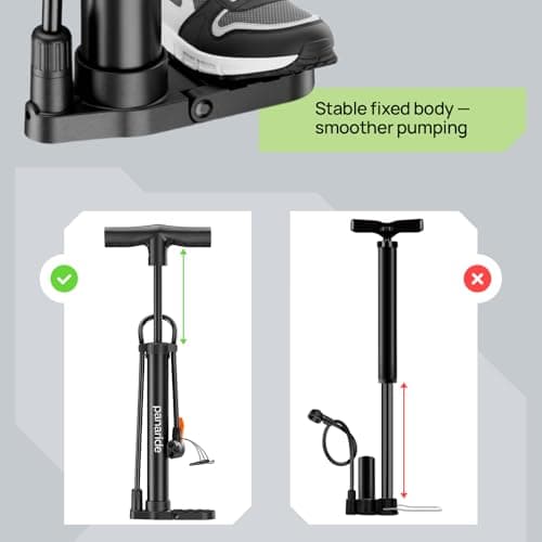 Bike Pump Floor, Advanced Bike Tire Inflator, Bicycle Hand Air Pump with Dual Presta and Schrader Valves, Handheld Pump, Suitable for Road and Mountain Bikes, Baby Stroller, Balls