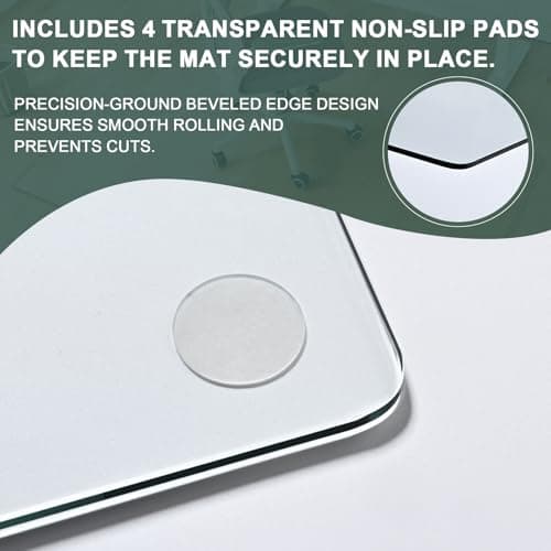 Tempered Glass Chair Mat 48" x 32",1/5" Thick for Office Desk,Rolling Chair Mat for Carpet, Odorless, Easy to Clean with 4 Non-Slip Pads for Carpet & Hardwood Floors