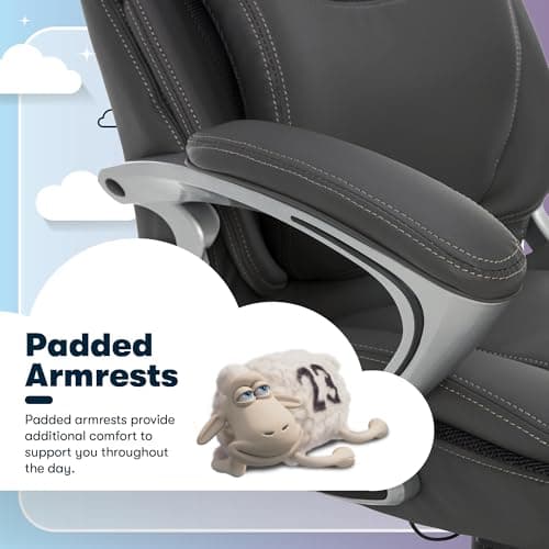 Serta Bryce Executive Office Chair - Ergonomic Computer Desk Chair with Patented AIR Lumbar Technology - Adjustable Height - Memory Foam Body Pillows - 360° Swivel Rolling Base - Bonded Leather - Gray