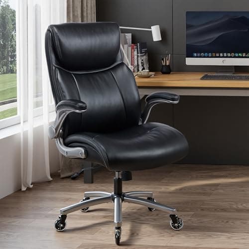 MALOL 300lbs Ergonomic PU Leather Office Chairs, High-Back y Home Computer Executive Chair with Lumbar Support and Flip-Up Arms, Black