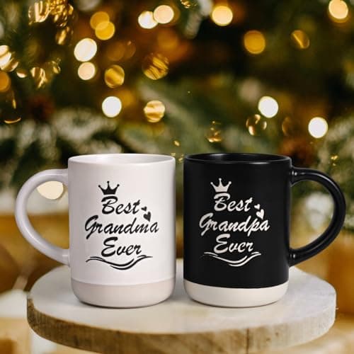 Cabtnca Gifts for Grandparents, Best Grandma and Grandpa Ever Mug Set, Christmas Grandparents Gifts for Grandma Grandpa from Granddaughter Grandkids, Grandparent Day Gift, 16 Oz Black & White