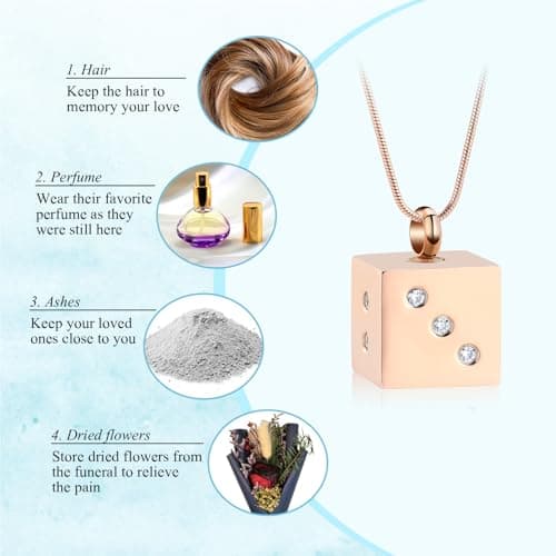 Stainless Steel Memorial Necklace Ash Holder for Pet Human Keepsake Ash Jewelry Bereavement Gift for Women Men with Fill tool Hearbeingt Dice Urn Necklaces Cremation Jewelry for Ashes Keepsake Pendant B09D2ZPQQ2