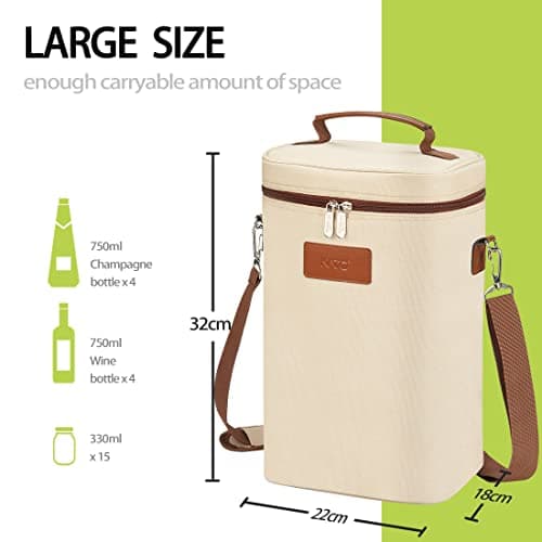 Tirrinia 4 Bottle Wine Gift Carrier - Leakproof & Insulated Padded Portable Versatile Wine Carrying Cooler Tote Bag for Travel, BYOB Restaurants, Wine Tasting, Parties,Gift for Wine Lovers, Beige