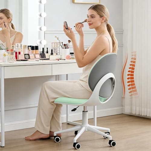 Modern Home Office Chair, Armless Faux Leather Fabric Desk Chair with Mid-Back, Swivel Height Adjustable Ergonomic Computer Task Chair for Office, Bedroom, Make Up, Study