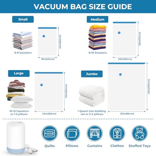 Vacuum Bags for Travel with Portable Electric Pump, 8 Pack Vacuum Seal Bags for Luggage and Suitcase Compression, Space Saver Vacuum Storage Bags for Clothes and Clothing Travel