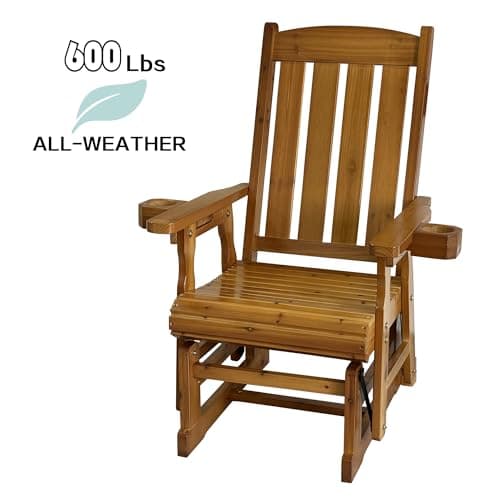 Fortune Candy Wooden Patio Glider for One Person, with High Back and Deep Contoured Seat, Solid Fir Wood, Heavy Duty 600 LBS (Cedar Tone, 1-Seater)