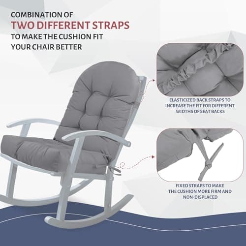 Adirondack Chair Cushion,Outdoor Waterproof Rocking Chair Cushion 44x19x4in Gray Non-Slip High Back Patio Chair Cushions, Comfortable Weather Resistance Seat Pad