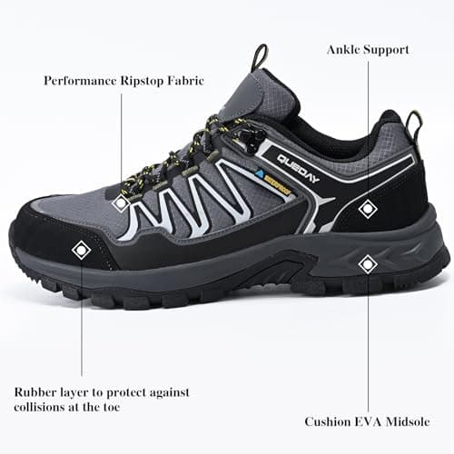 Queday Waterproof Hiking Shoes Mens Lightweight Walking Shoes Daily Hike Trekking Trail Outdoor Camping Climbing
