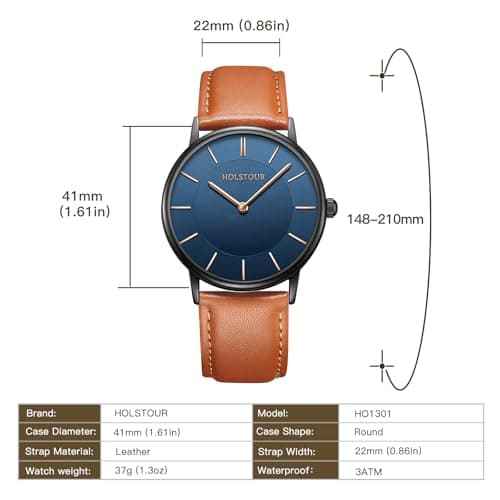 HOLSTOUR Watches for Mens Minimalist Fashion Business Wrist Watch Analog with Leather Strap